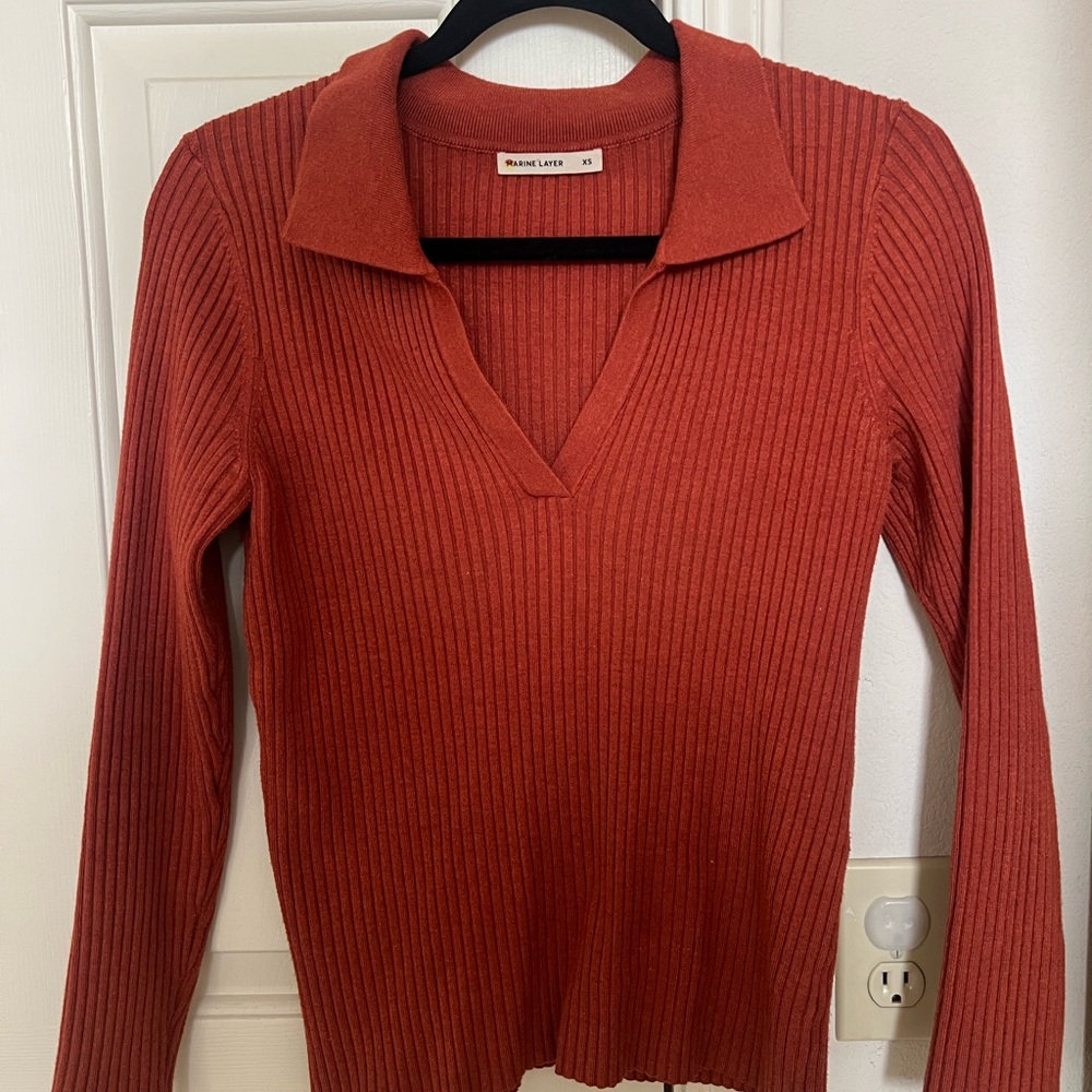 Marine Layer Deserae Knit Polo Burnt Orange XS